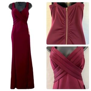 NWT | Emerald Sundae | Burgundy Formal Gown | slit | Back Zipper | Large